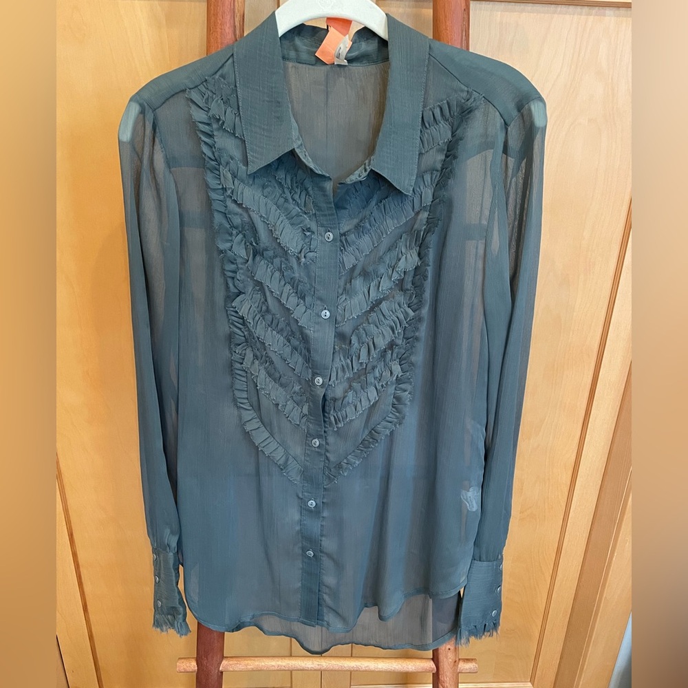 Sanctuary Sheer Ruffled Button-Up Blouse